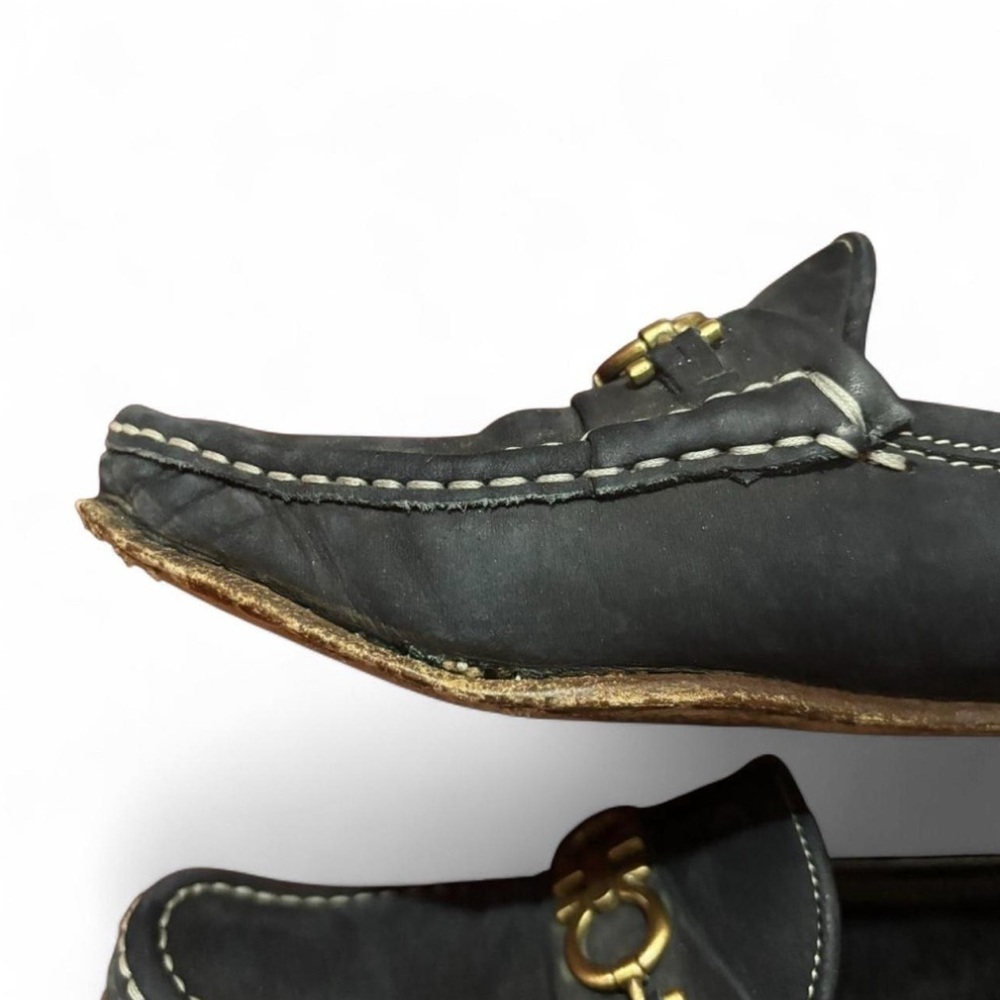 Salvatore Ferragamo Womens Black Suede Loafers Sz 9 AA Gancini Bit Slip On Italy - Picture 8 of 8